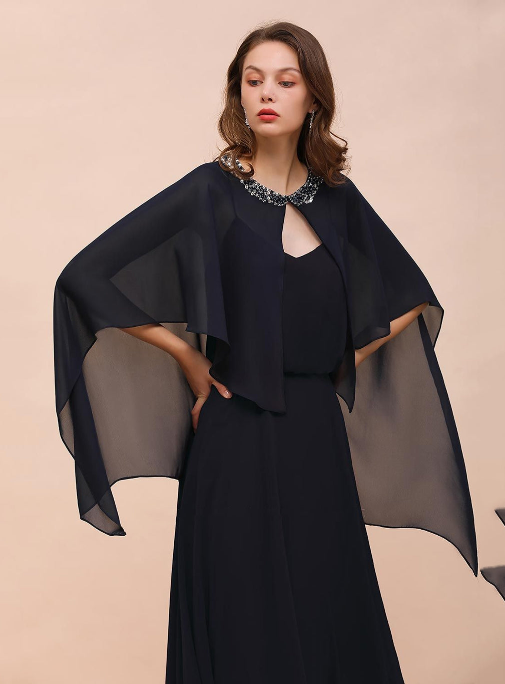 Chiffon Special Occasions Wrap Dark Navy with Beadings BMbride