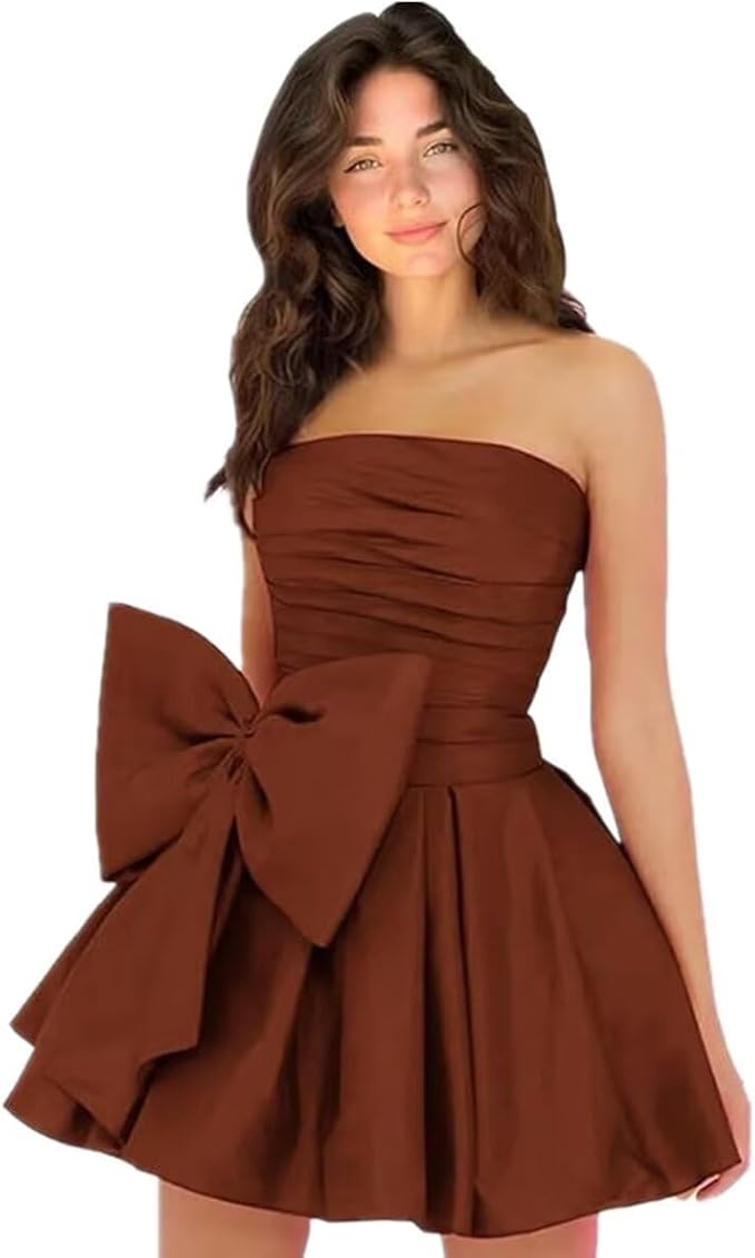 Simple Sleeveless Ruched Mini Homecoming Dress with Bow, Perfect for Any Party BM bride
