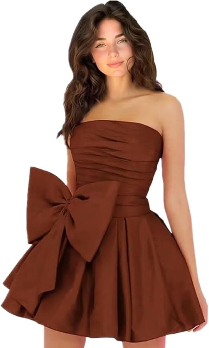 Simple Sleeveless Ruched Mini Homecoming Dress with Bow, Perfect for Any Party BM bride