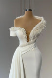BMbride Classy V-neck Off-the-shoulder Beading Sleeveless Mermaid Wedding Dresses BMbride