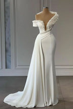 BMbride Classy V-neck Off-the-shoulder Beading Sleeveless Mermaid Wedding Dresses BMbride