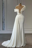 BMbride Classy V-neck Off-the-shoulder Beading Sleeveless Mermaid Wedding Dresses BMbride