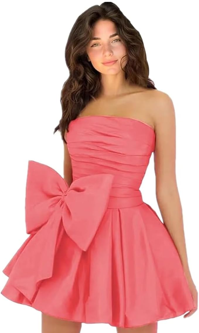 Simple Sleeveless Ruched Mini Homecoming Dress with Bow, Perfect for Any Party BM bride