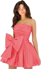 Simple Sleeveless Ruched Mini Homecoming Dress with Bow, Perfect for Any Party BM bride
