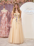 Charming A-Line Corset Midi Prom Dress with 3D Flowers BM bride
