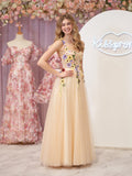 Charming A-Line Corset Midi Prom Dress with 3D Flowers BM bride