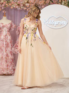 Charming A-Line Corset Midi Prom Dress with 3D Flowers BM bride