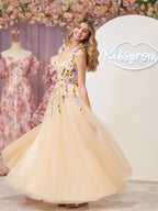 Charming A-Line Corset Midi Prom Dress with 3D Flowers BM bride