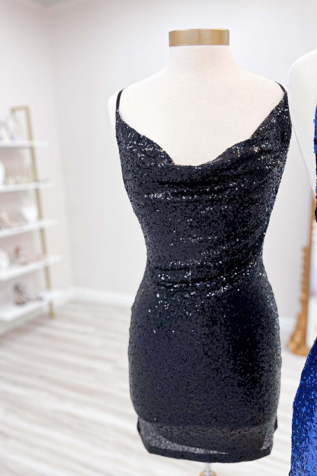Sparkly Cowl Neck Emerald Green Sequin Mini Homecoming Dress BM bride