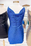 Sparkly Cowl Neck Emerald Green Sequin Mini Homecoming Dress BM bride