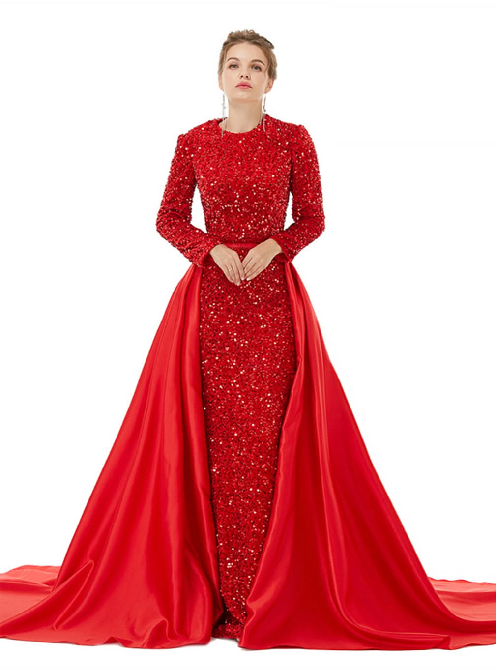 Crew Long Sleeves Sequins Floor-Length Dress BMbride