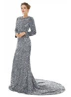 Crew Long Sleeves Sequins Floor-Length Dress BMbride