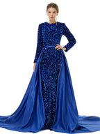 Crew Long Sleeves Sequins Floor-Length Dress BMbride