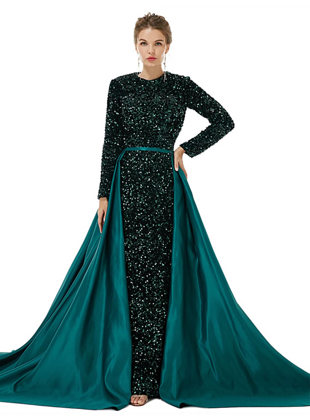 Crew Long Sleeves Sequins Floor-Length Dress BMbride