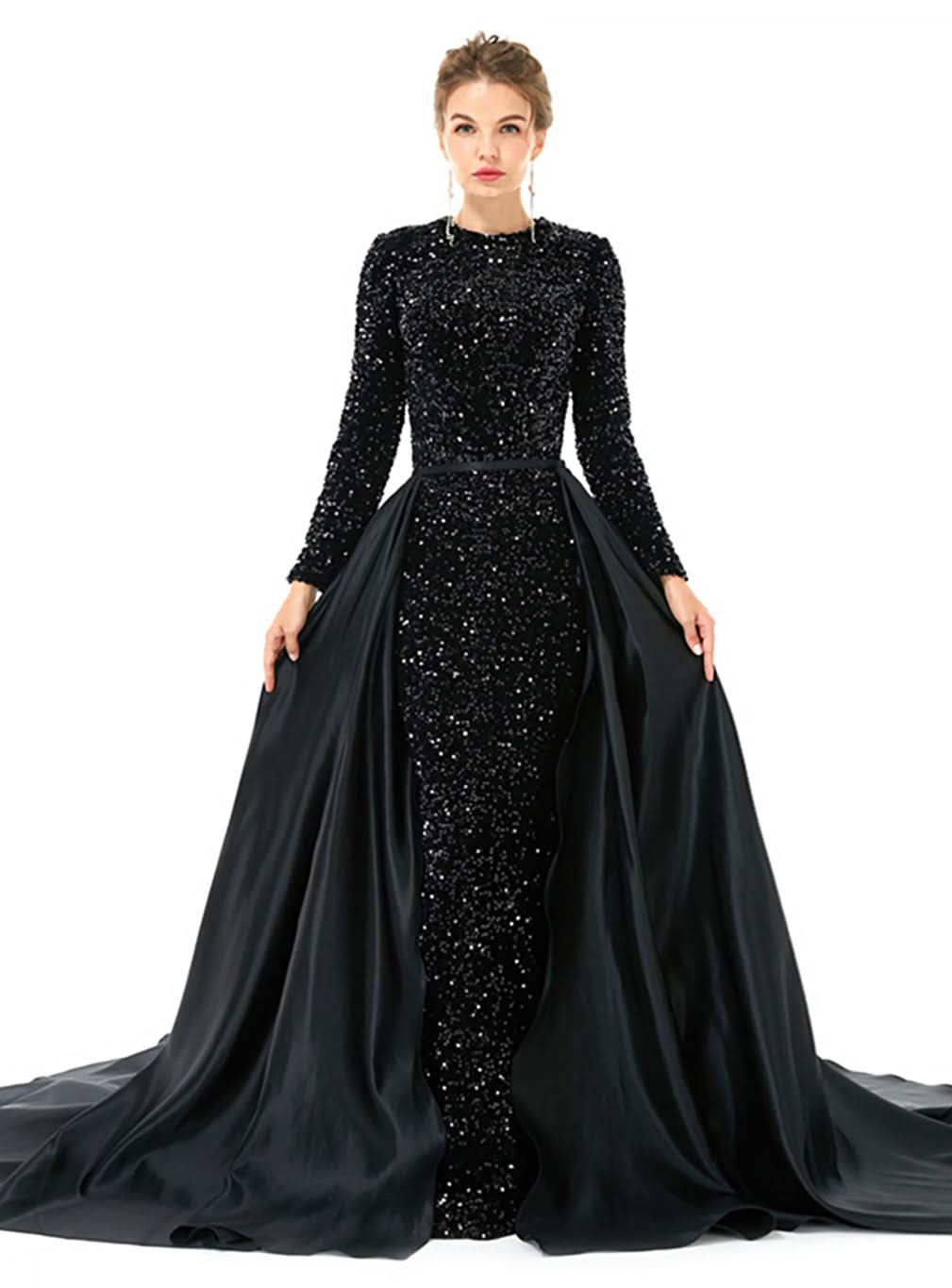 Crew Long Sleeves Sequins Floor-Length Dress BMbride