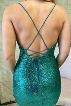 Stunning Crew Neck Emerald Green Sequins Short Homecoming Dress BM bride