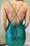 Stunning Crew Neck Emerald Green Sequins Short Homecoming Dress BM bride