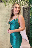 Stunning Crew Neck Emerald Green Sequins Short Homecoming Dress BM bride