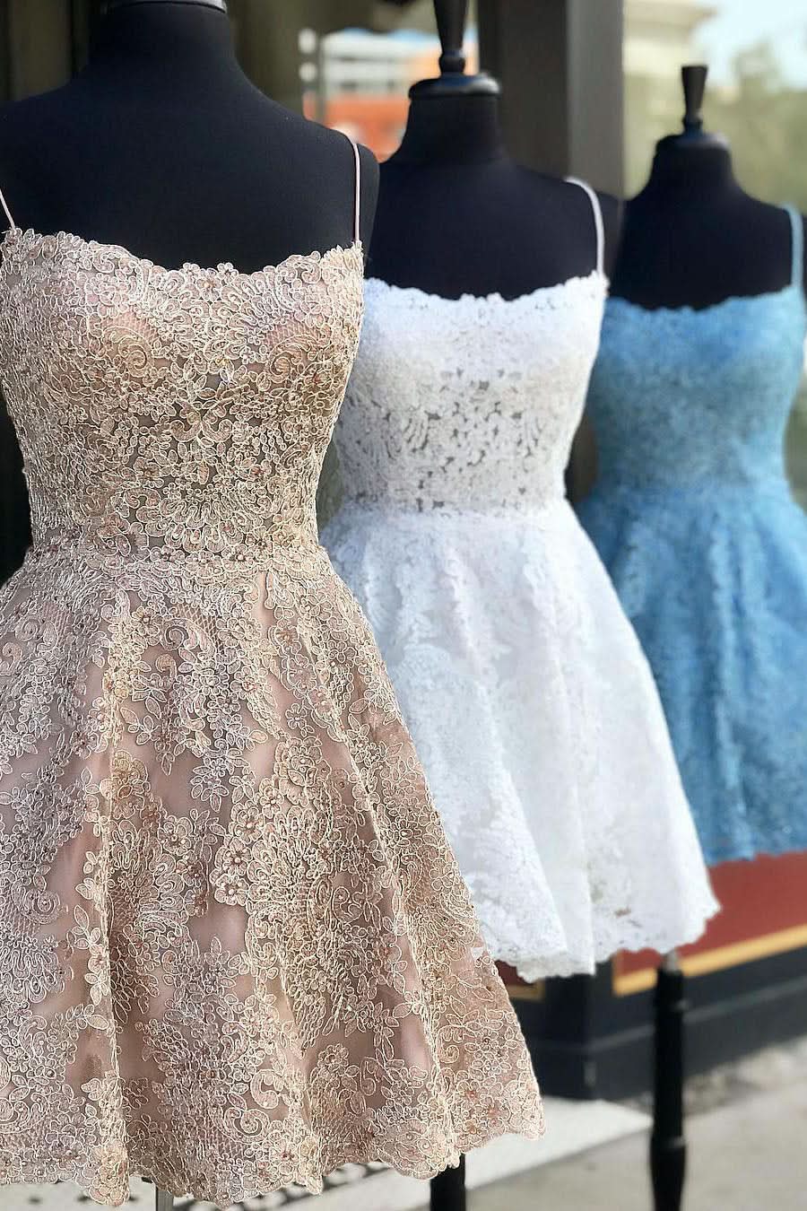 Lovely Criss Cross Lace Short Sky Blue Homecoming Dress BM bride