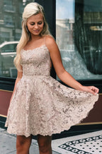 Lovely Criss Cross Lace Short Sky Blue Homecoming Dress BM bride