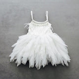 BMbride Cute A-line Tea Length Spaghetti Straps Feather Flower Girl Dresses BMbride