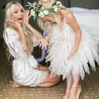 BMbride Cute A-line Tea Length Spaghetti Straps Feather Flower Girl Dresses BMbride