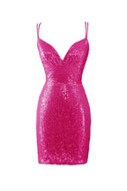 Dazzling Bodycon V Neck Blue Sequins Homecoming Dress BM bride