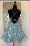 Vibrant Hot Pink Sequins A-Line Homecoming Dress for a Fun Evening BM bride