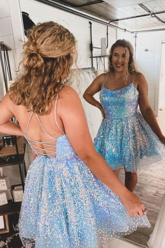 Vibrant Hot Pink Sequins A-Line Homecoming Dress for a Fun Evening BM bride