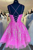 Vibrant Hot Pink Sequins A-Line Homecoming Dress for a Fun Evening BM bride