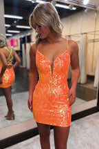 Adorable Hot Pink V Neck Sequins Appliques Short Homecoming Dress BM bride