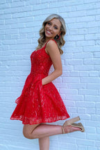 Cute Red A Line Tulle Zipper Back Short Homecoming Dresses BM bride