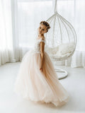 Adorable Sleeveless Floral Lace Champagne Flower Girl Dress BM bride