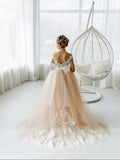 Adorable Sleeveless Floral Lace Champagne Flower Girl Dress BM bride