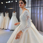 Classy Train A-Line Sweetheart Backless Long Sleeve Wedding Dress with Lace Appliques and Sequins BM bride