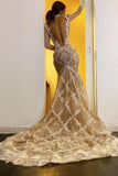 High Neck Long Sleeve Lace Mermaid Wedding Dress with Open Back BM bride