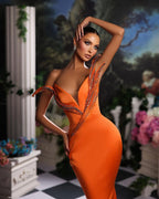 Orange Mermaid Prom Dress Sleeveless Sequin Dress BM bride