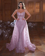 Shining Spaghetti-Straps Mermaid Evening Dress with Overskirt and Sleeveless BM bride