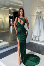 One-Shoulder Sleeveless Long Slit Mermaid Evening Dress BM bride