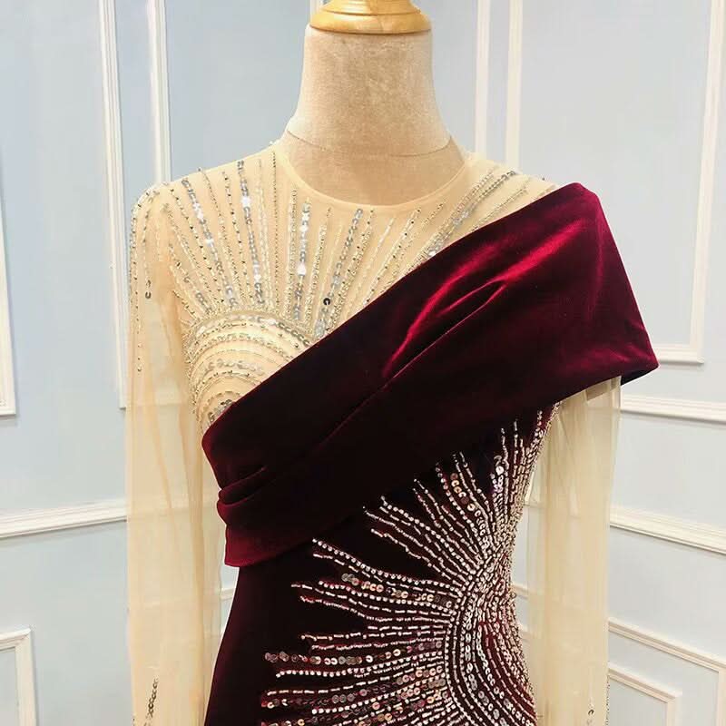 Grape Applique Bead Embroidery One-Shoulder Prom Dress with Sequins BM bride