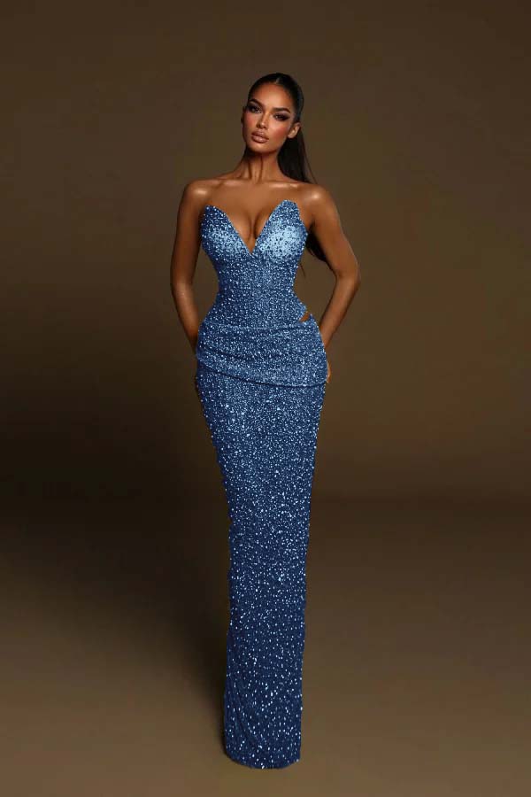 Strapless Sleeveless Long Mermaid Prom Dress With Pleated Beading BMBRIDE