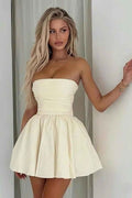 Chic Strapless Sleeveless A Line Short Prom Dress With Pleated