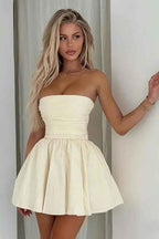 Chic Strapless Sleeveless A Line Short Prom Dress With Pleated