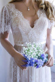 Short Sleeve Lace Boho Wedding Dress BM bride