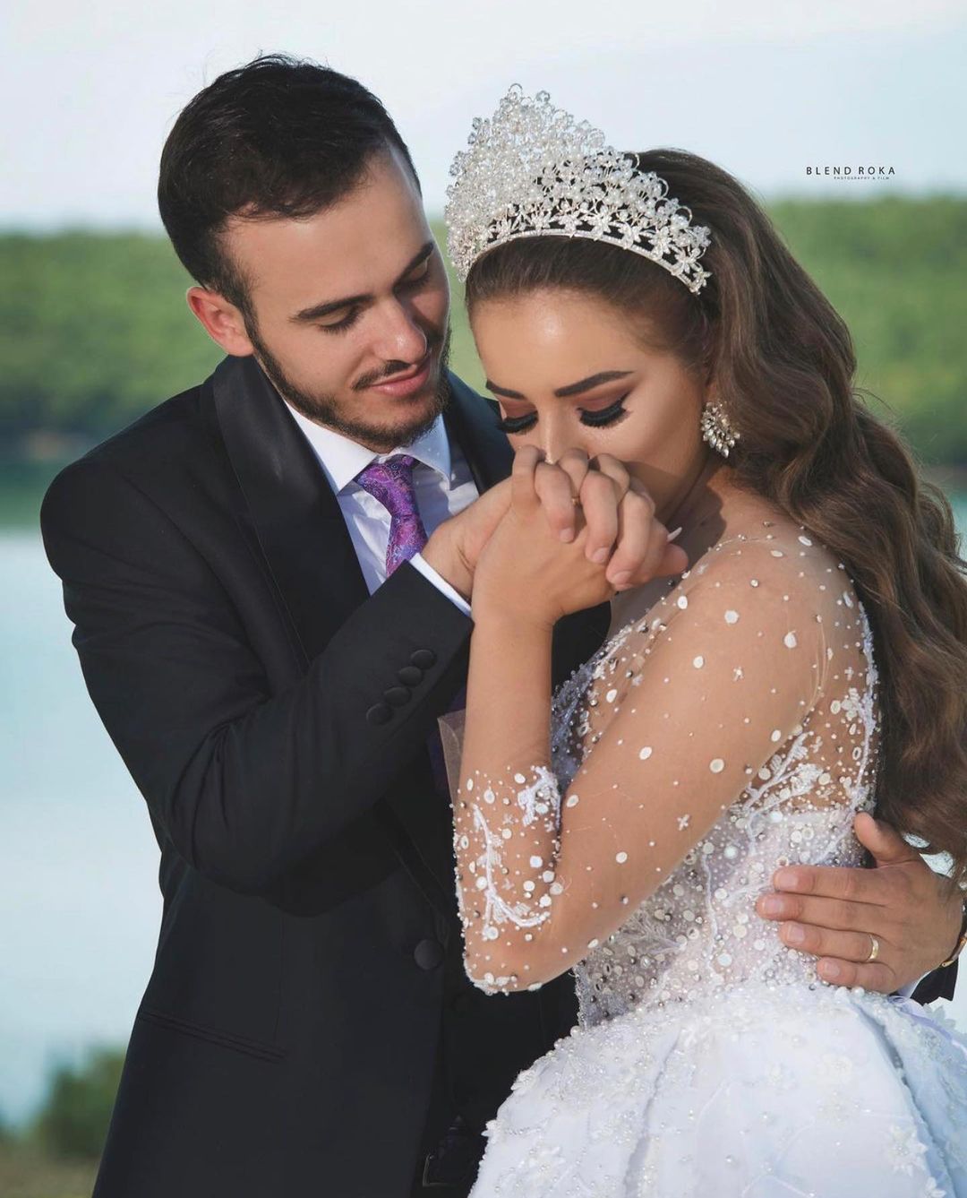 Long Ball Gown Jewel Neck Sweetheart Wedding Dress with Long Sleeves and Beading BM bride