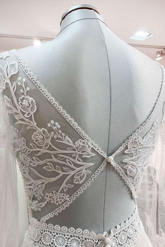 Long A-Line Sweetheart Wedding Dress with Sleeves, Appliques, Tulle, and Beadings BM bride