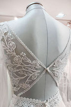 Long A-Line Sweetheart Wedding Dress with Sleeves, Appliques, Tulle, and Beadings BM bride