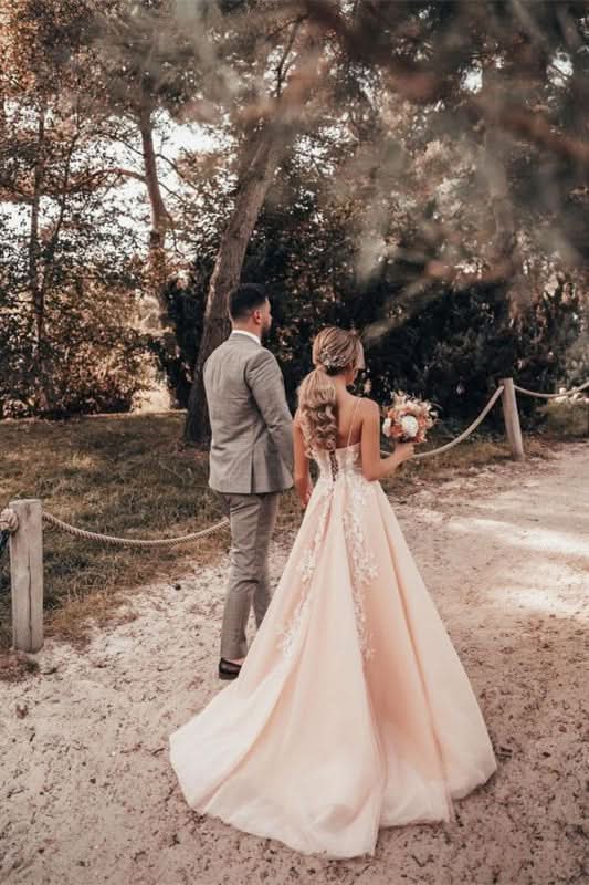 Spaghetti Strap Tulle Lace A-Line Wedding Dress BM bride