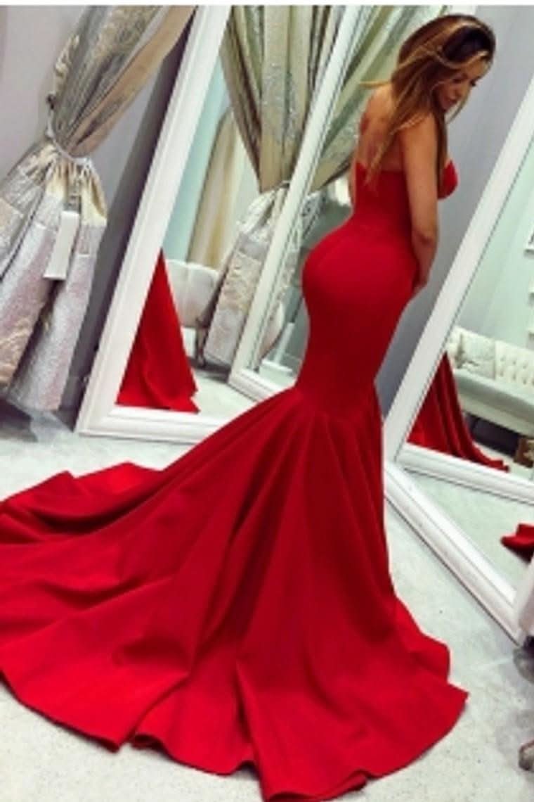 Red Sweetheart Mermaid Long Evening Dress BM bride
