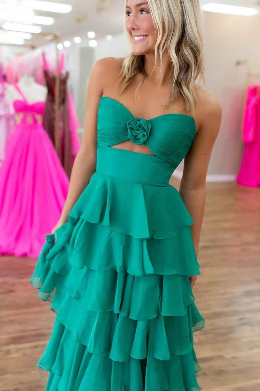 Strapless Sleeveless Long Split Prom Dress With Pleated Ruffles
